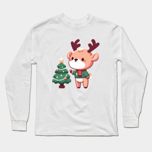 Christmas Deer and Christmas Tree Long Sleeve T-Shirt